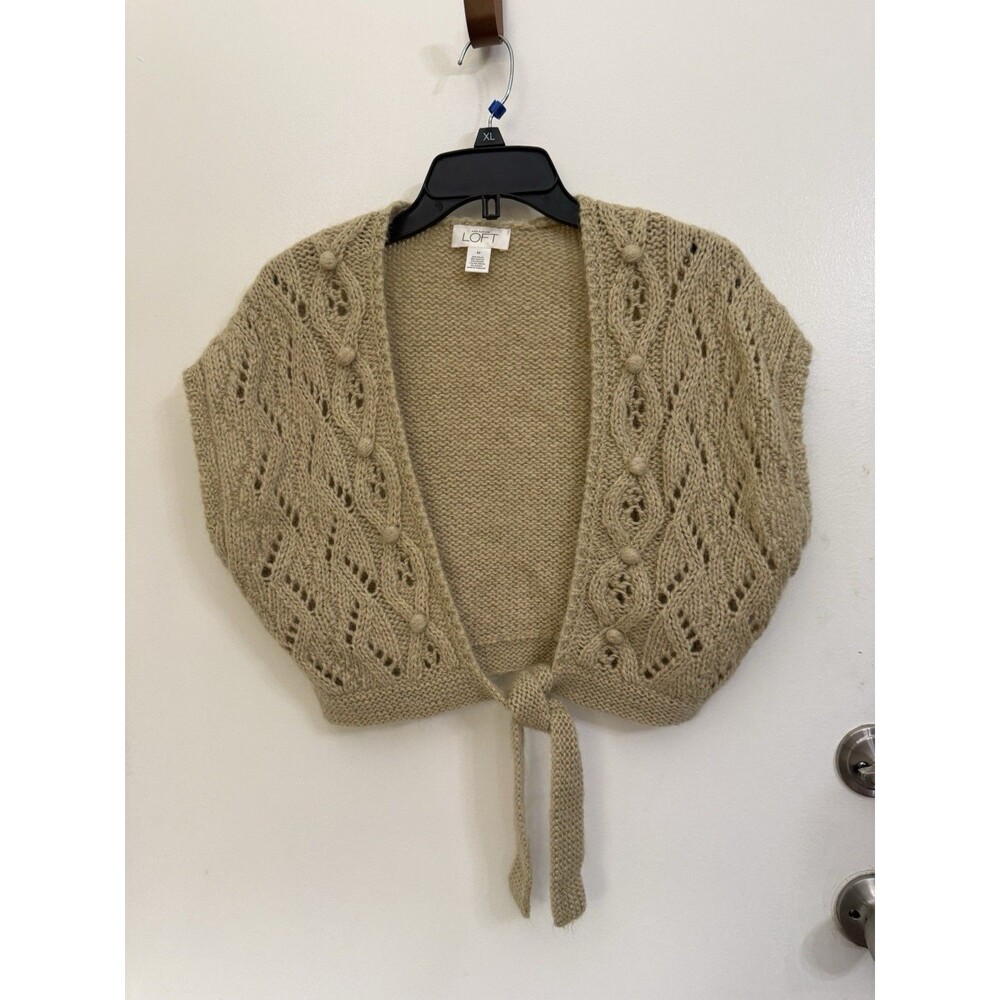 Vintage LOFT Cardigan Vest alpaca mohair cropped cable knit  Tan. Medium